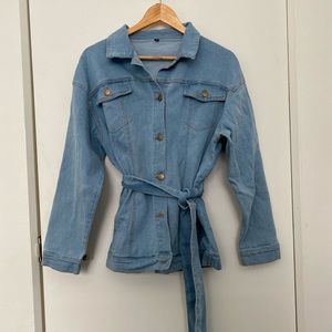 Never worn, denim stretch belted jacket